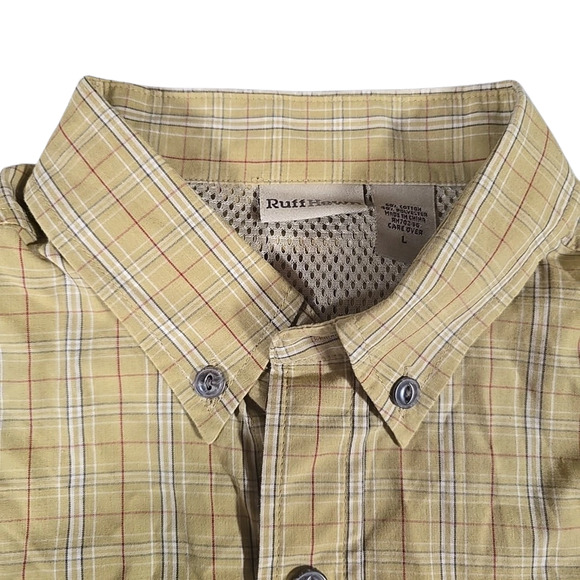 Ruff Hewn Men's Shirt Large Long Sleeve Tan Plaid Button Up Lightweight - Picture 2 of 11